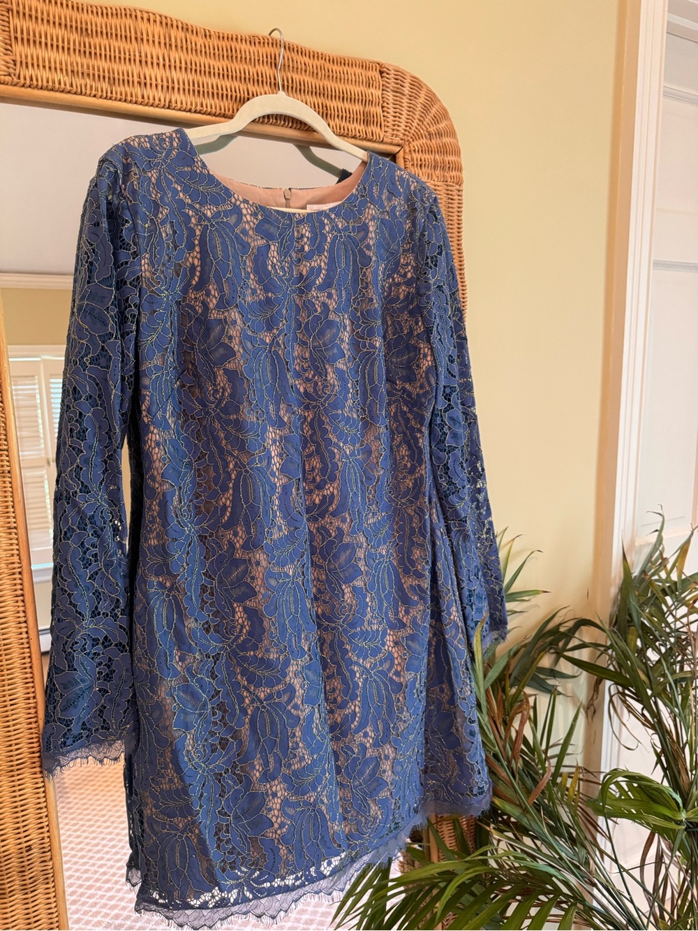 Dress the Population Blue Lace Long-Sleeve Shift Dress